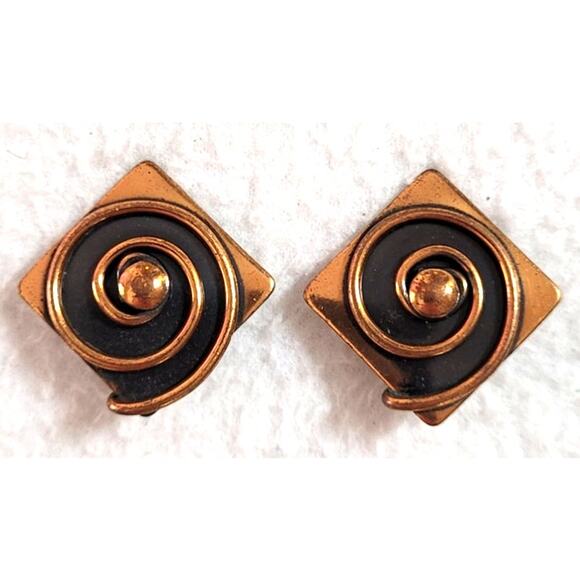 Vtg 50s 60s Signed Rebajes Copper Clip On Earrings MCM Modernist Abstract Spiral - Picture 4 of 5